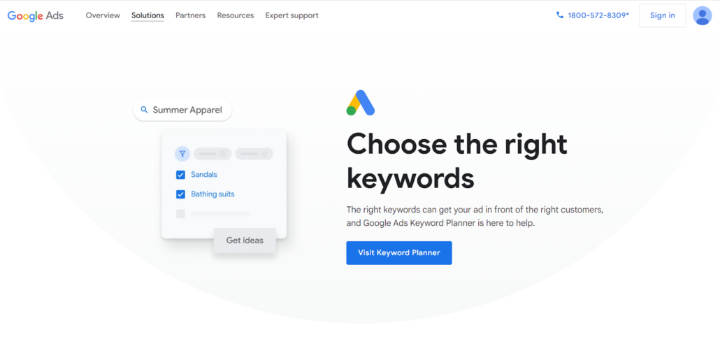 Keyword Planner home page
