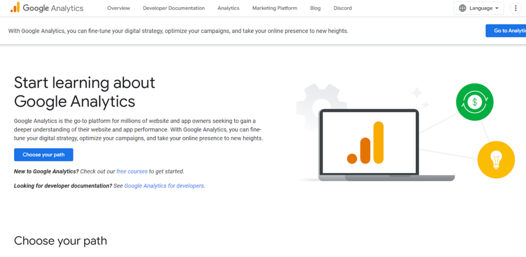 Google Analytics home page